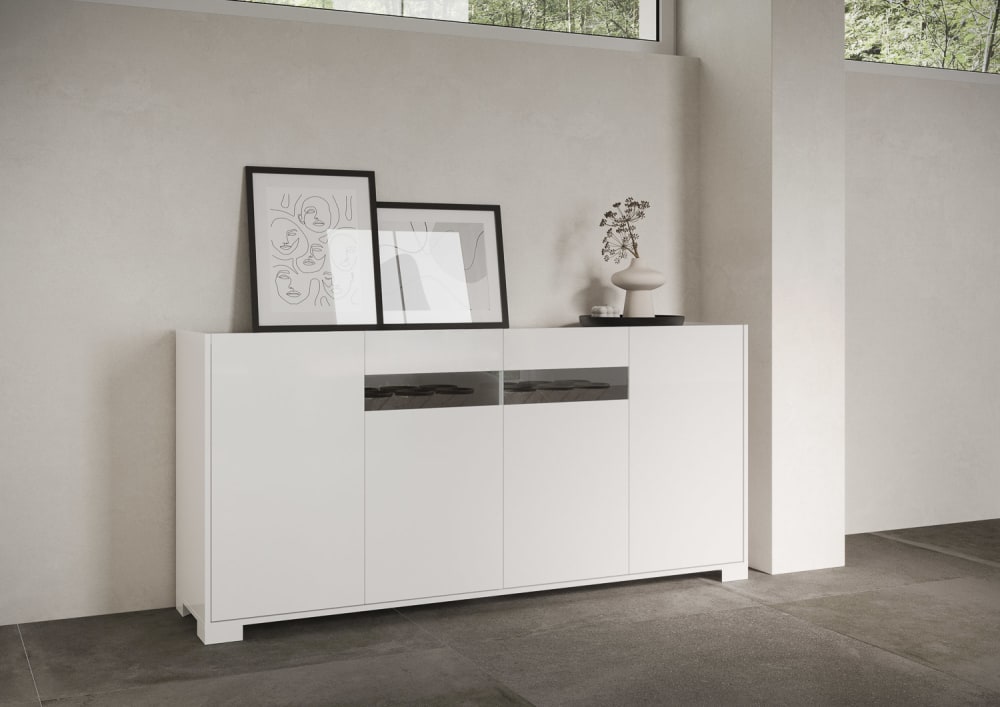 Sideboard 4 Türen 174x40x81 cm, glänzendes Weiß - Maisons Du