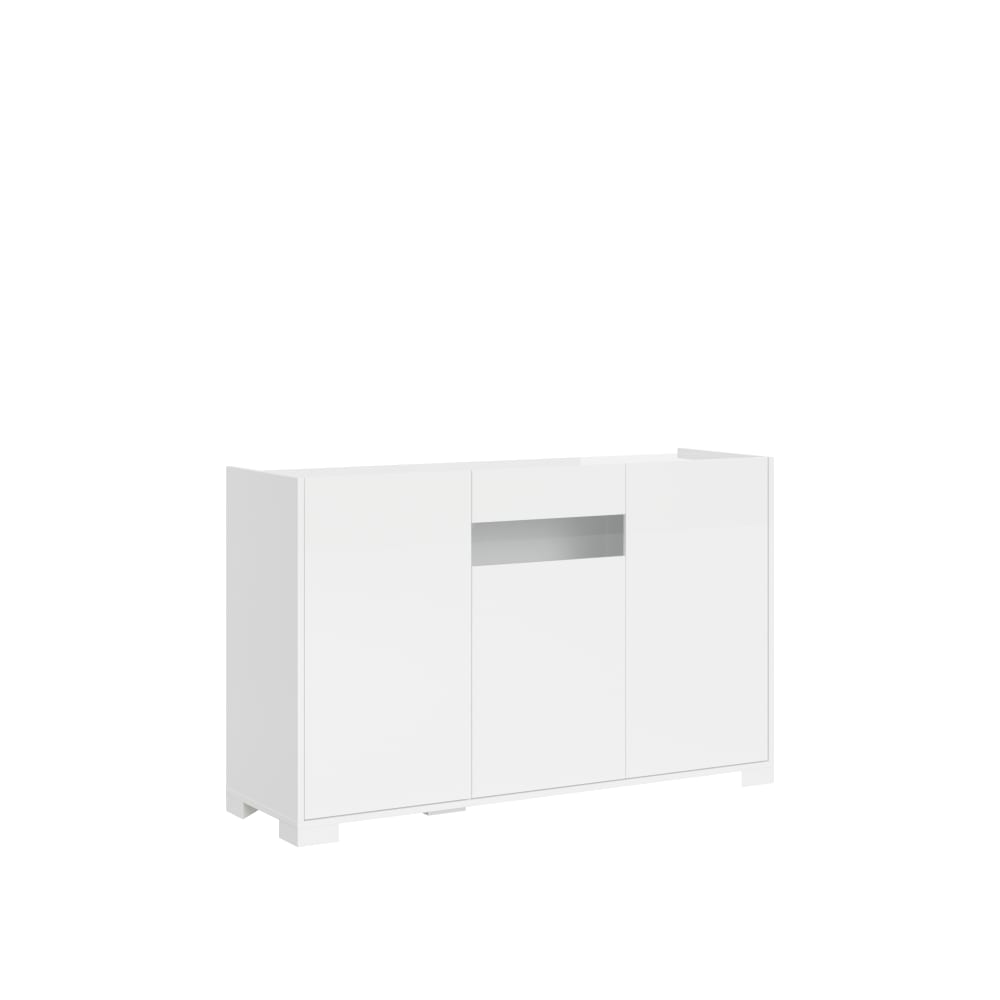 Itamoby Sideboard 3 Türen 130x40x81 cm, glänzendes Weiß style modern Weiß Öko-Tex Zertifikat Spanplatte
