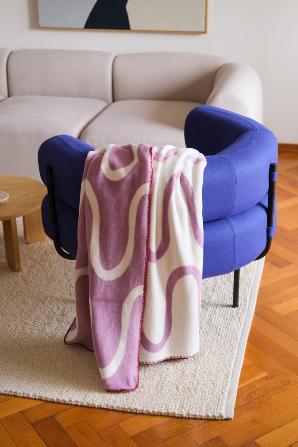 Plaid en coton, violet et beige