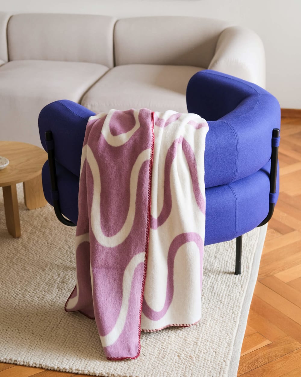 Plaid coton 200 x 150 cm lilac fluff & cream beige. — vue 4