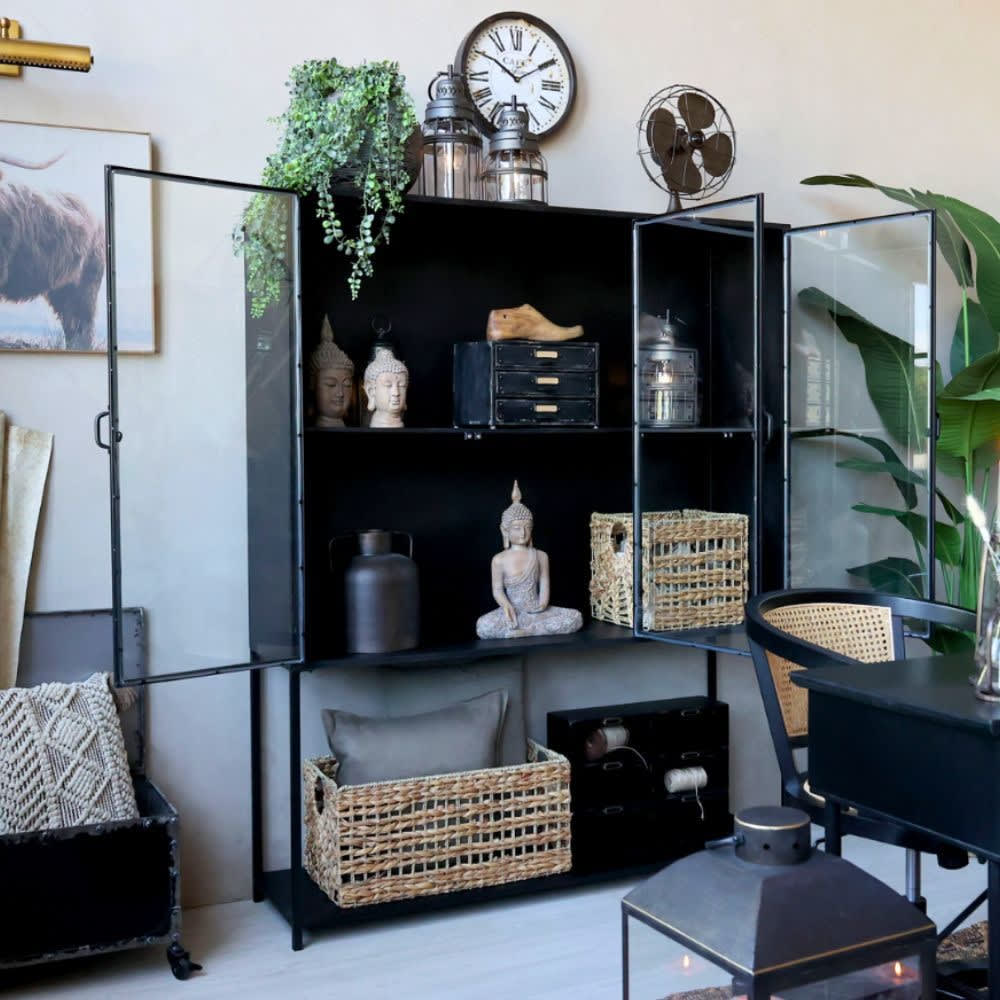 Armoire 3 portes rangement chambre salle de bain métallique noir 175cm