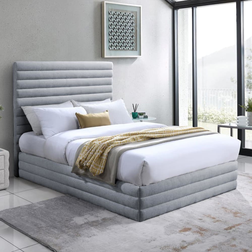 Lit double en tissu chiné gris 140x190 cm - Maisons du Monde