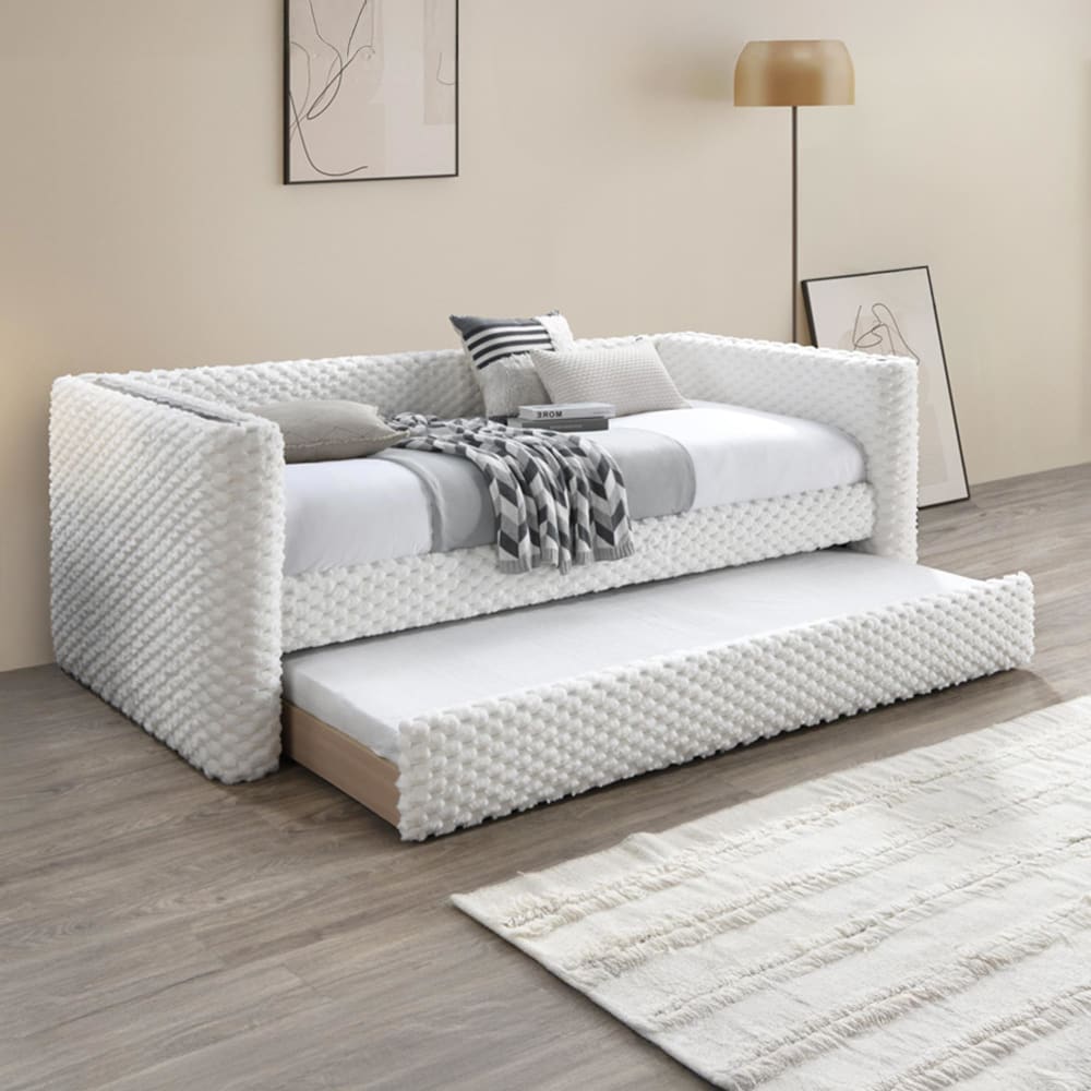 Lit gigogne tissu blanc 90x190 cm - Maisons du Monde