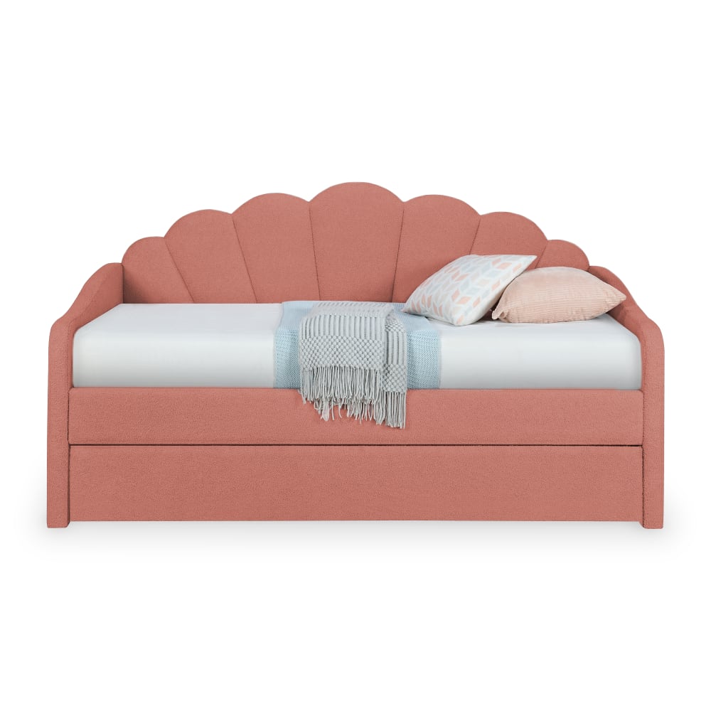 MOBILIER DECO Lit gigogne en tissu bouclette rose 90x190 cm Rose Fausse Fourrure - 102x117x102cm