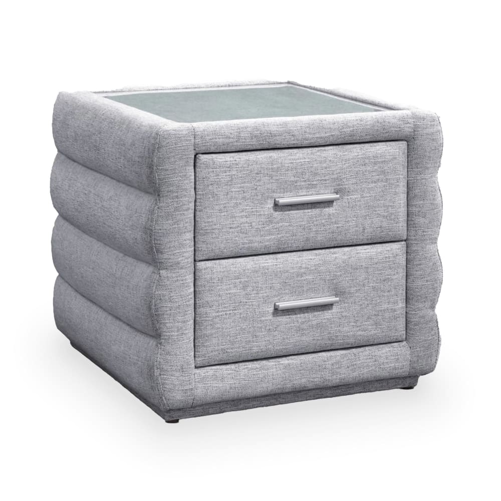Table de chevet 2 tiroirs tissu chiné gris