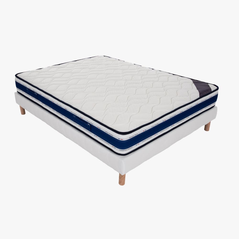 MOBILIER DECO Ensemble sommier+matelas 22 cm 140x190 style classique chic Blanc Tissu