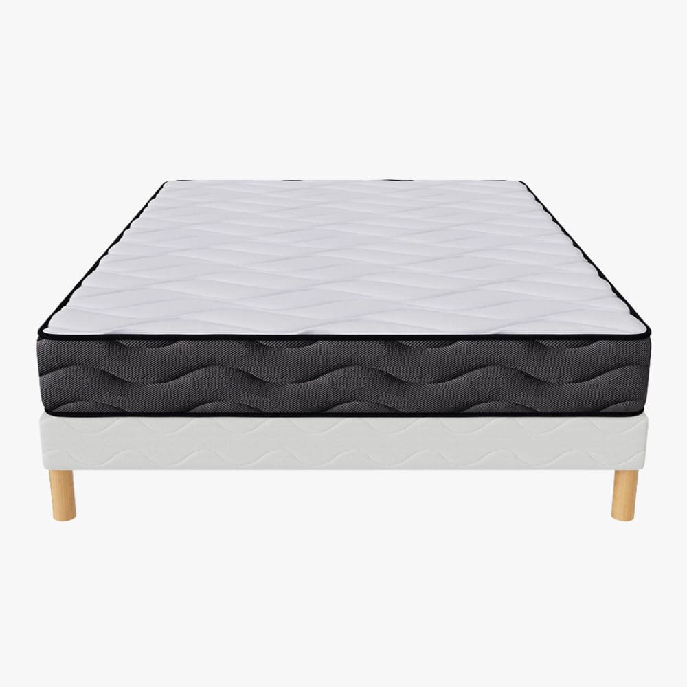 MOBILIER DECO Ensemble sommier + matelas 20 cm 140x190 Blanc Tissu