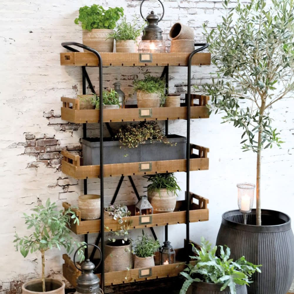 Meuble étagères pour cuisine roulettes bois marron fer noir 156.5cm