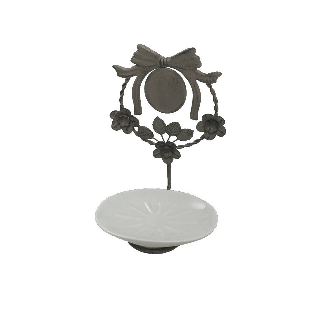CHEMIN DE CAMPAGNE Porte savon en fonte et porcelaine gris et blanc 20 x 14 x 14 cm style campagne - Métal