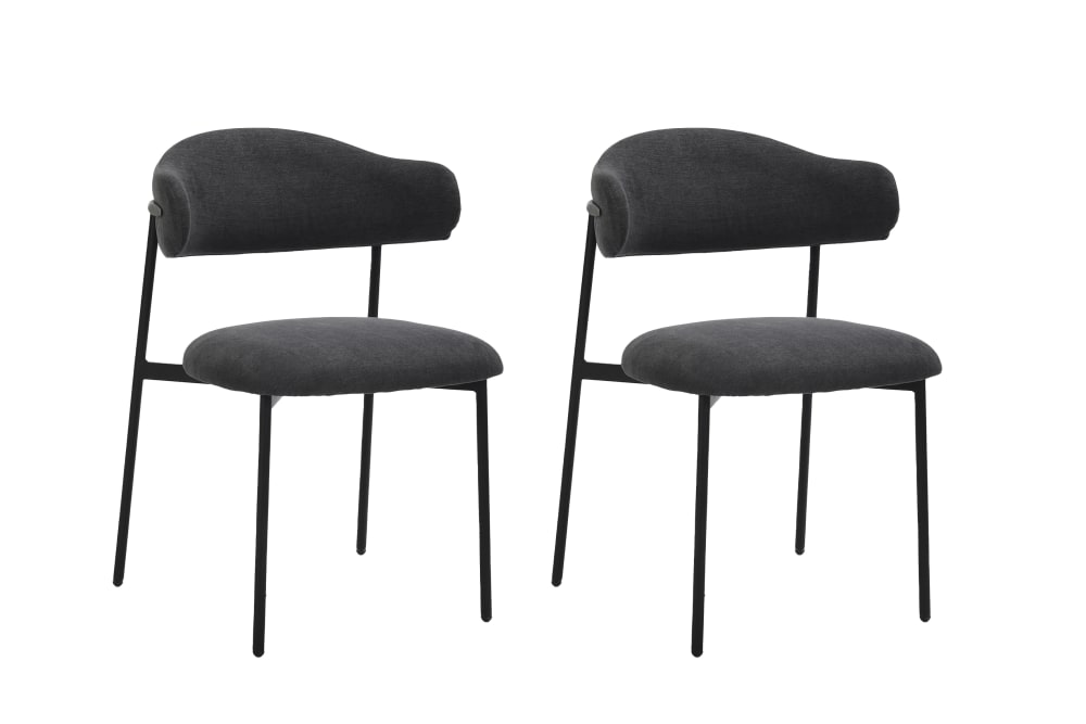 ByLiving 2er Set Stühle mit Webstoff Bezug, dunkelgrau style modern - -
