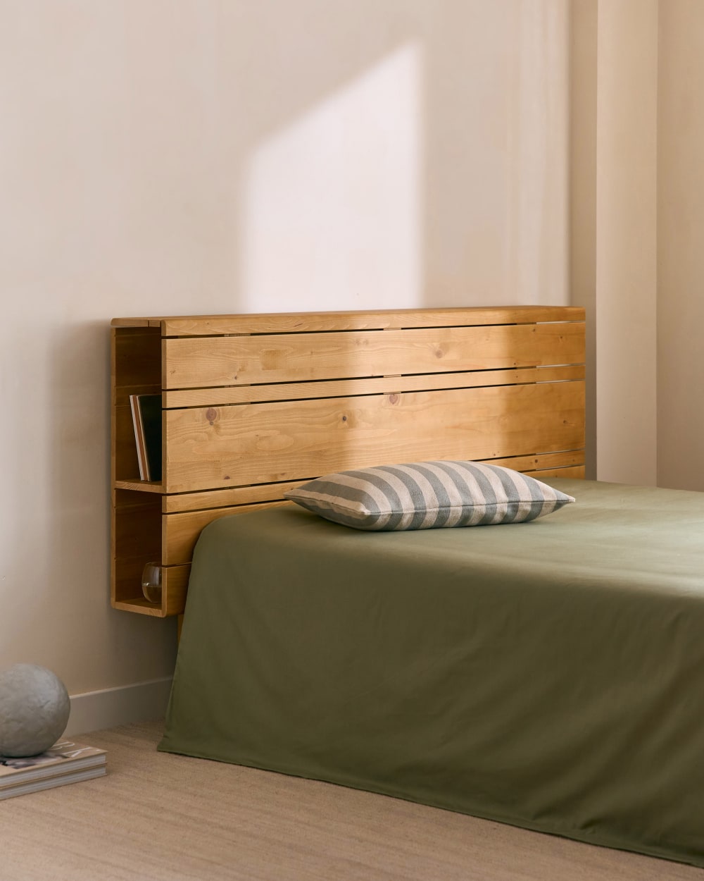 Tête de lit rangement sapin massif marron clair 160 cm