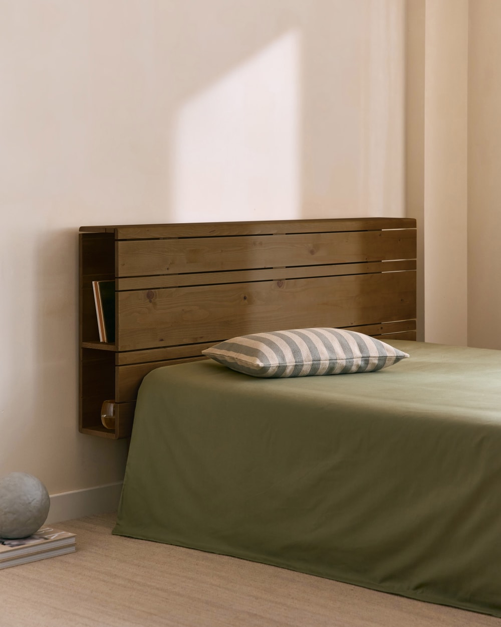 Tête de lit rangement sapin massif marron 145 cm