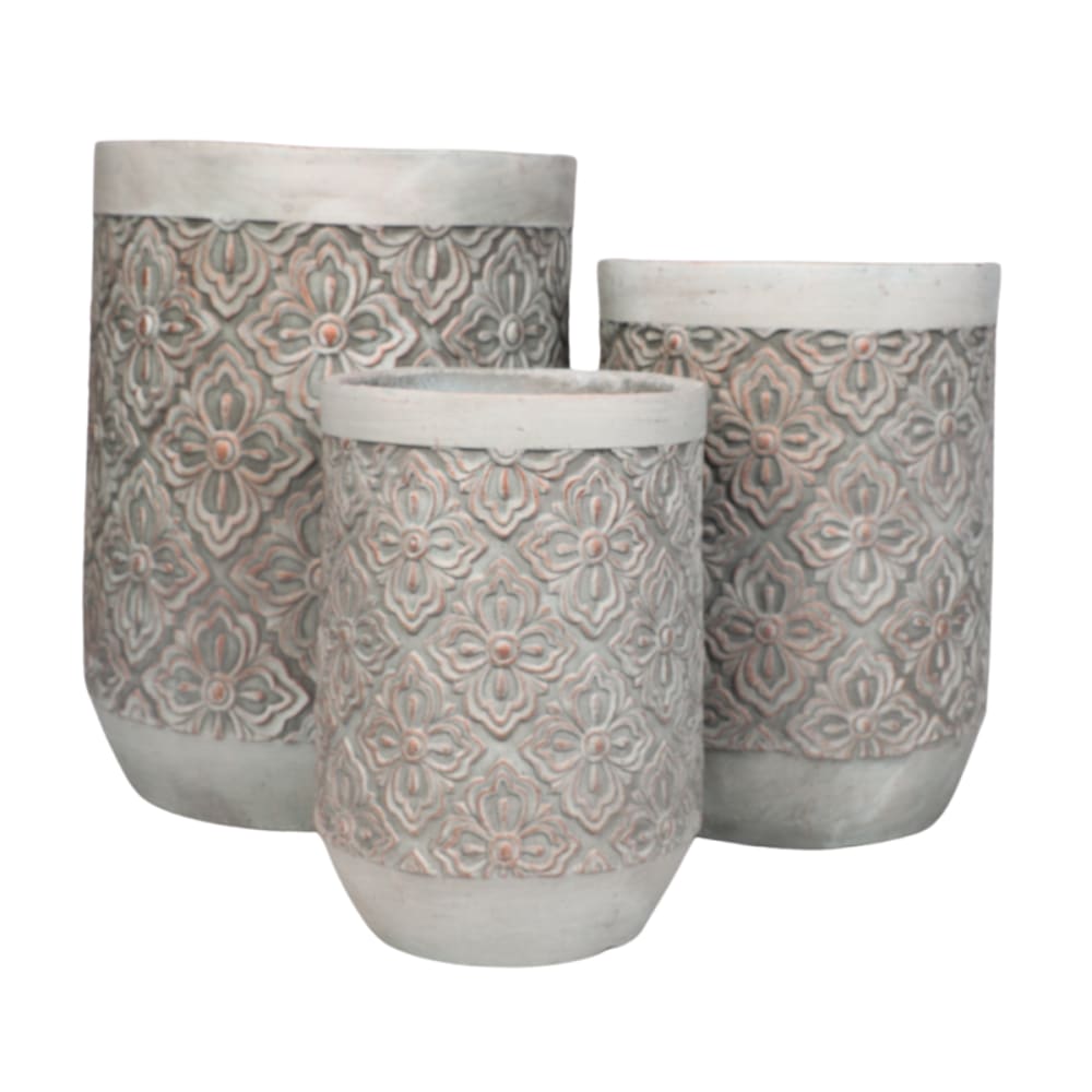 CHEMIN DE CAMPAGNE 3 cache pots grandes tailles plante extérieur béton gris 34 41 49 cm style campagne - Résine