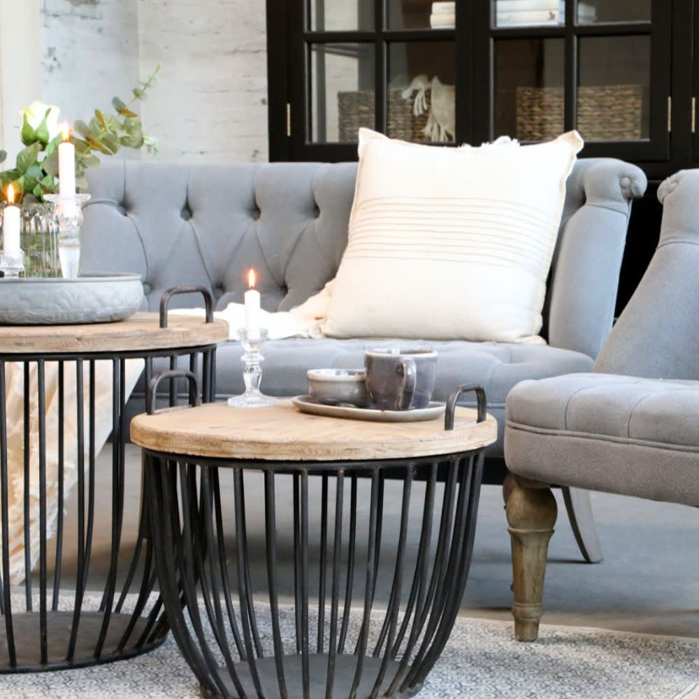 Canapé en bois de chêne et lin gris 110 x 55 x 75 cm - Maisons du Monde