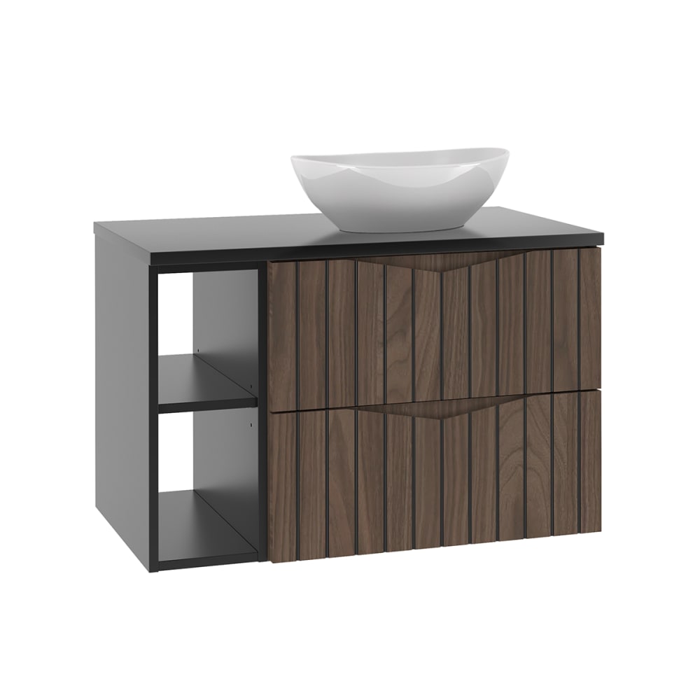 Meuble vasque stratifiés marron et noir