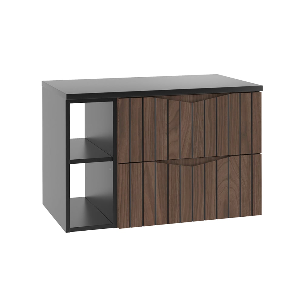 Petits meubles Waschtisch 80cm 2 Nischen Waschtisch Melamin Holz und Schwarz Schwarz Spanplatte