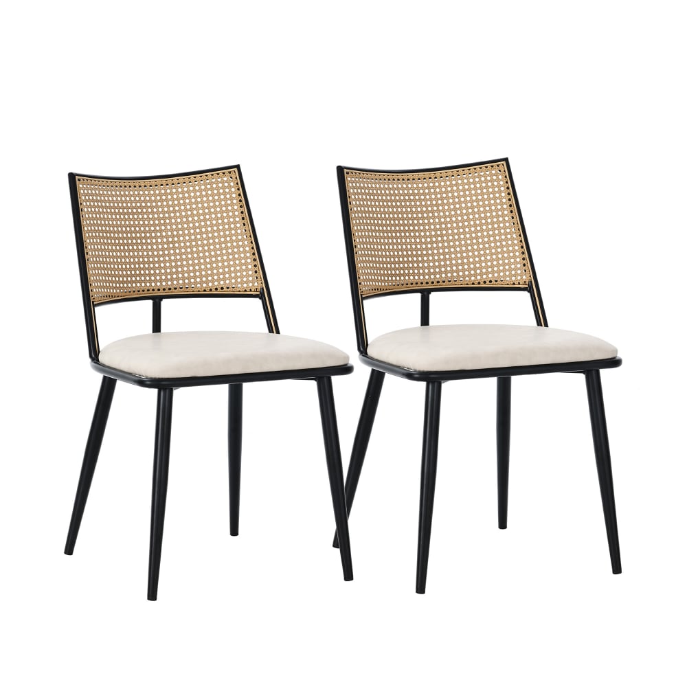 Lot de 2 chaises en cuir - rotin dossier