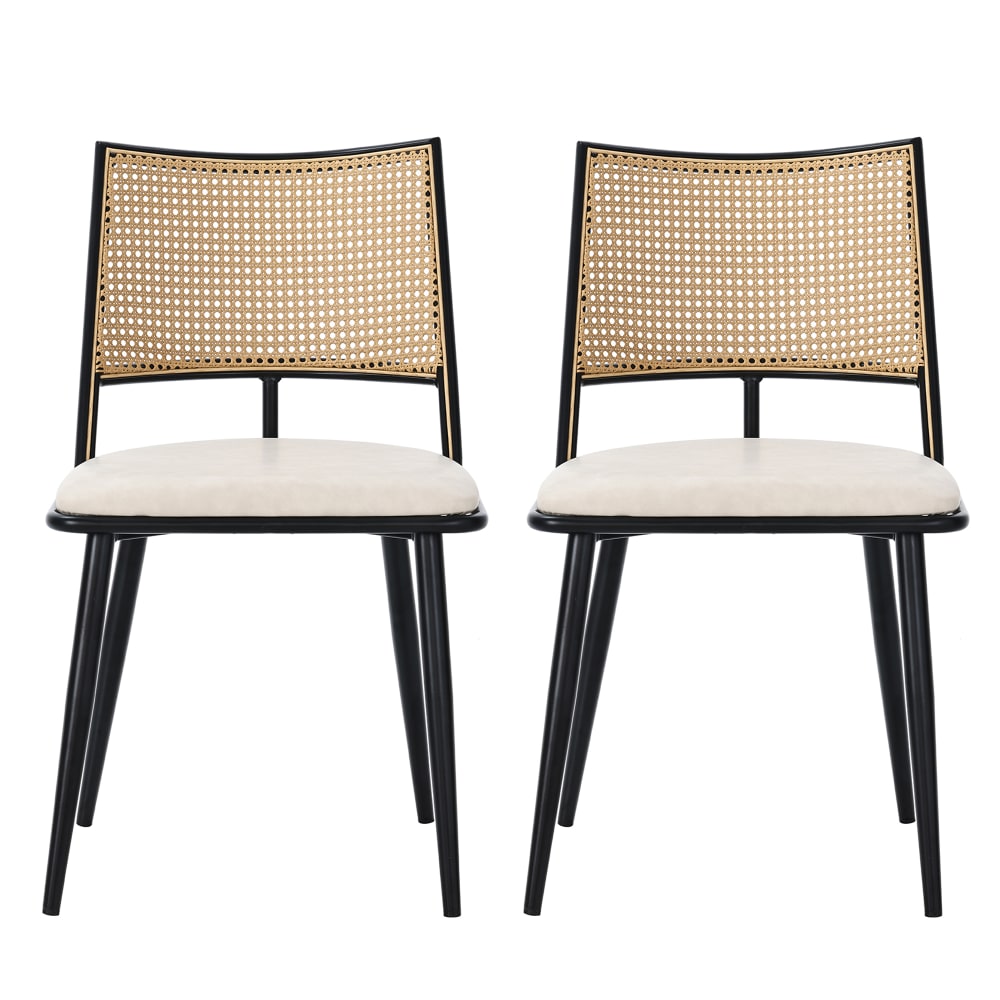 Lot de 2 chaises en cuir synthétique blanc dossier en rotin - Maisons du Monde