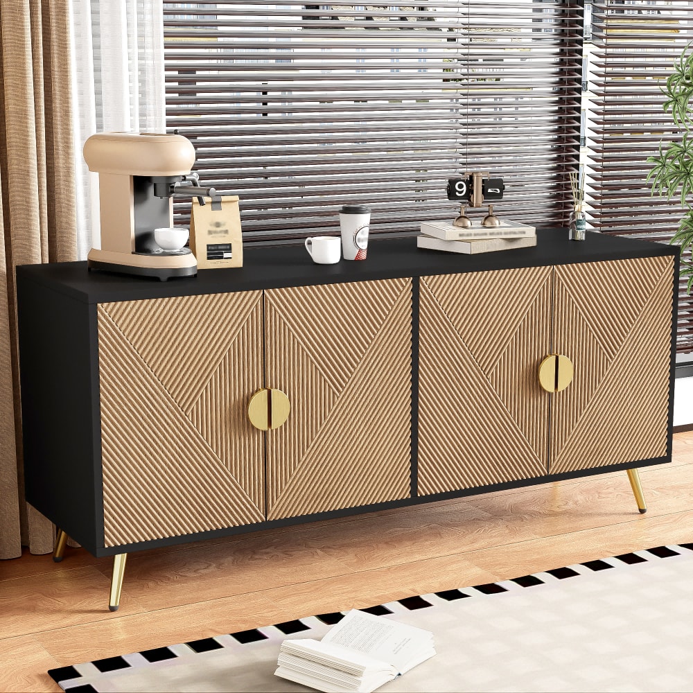 Elegantes Sideboard in Gebürsteter Holzoptik, Schwarz - Maisons