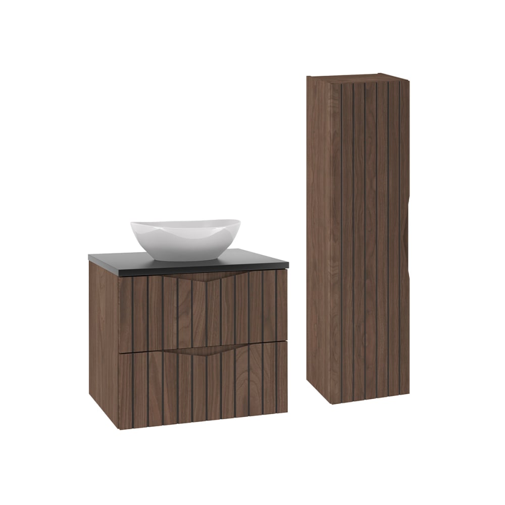Ensemble meuble simple vasque 60cm panneaux mélaminé et mdf noir