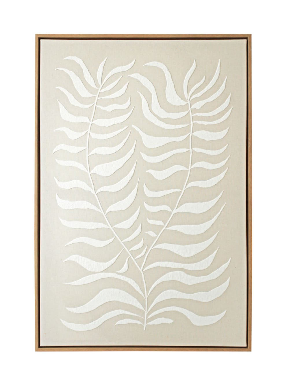 Tableau en lin avec impression 3D feuilles beige et blanc 73x53x4 cm