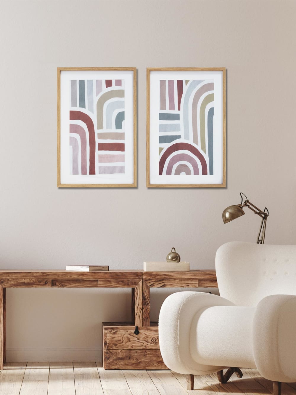 2 affiches imprimées encadrées géométriques multicolores 60x40x3