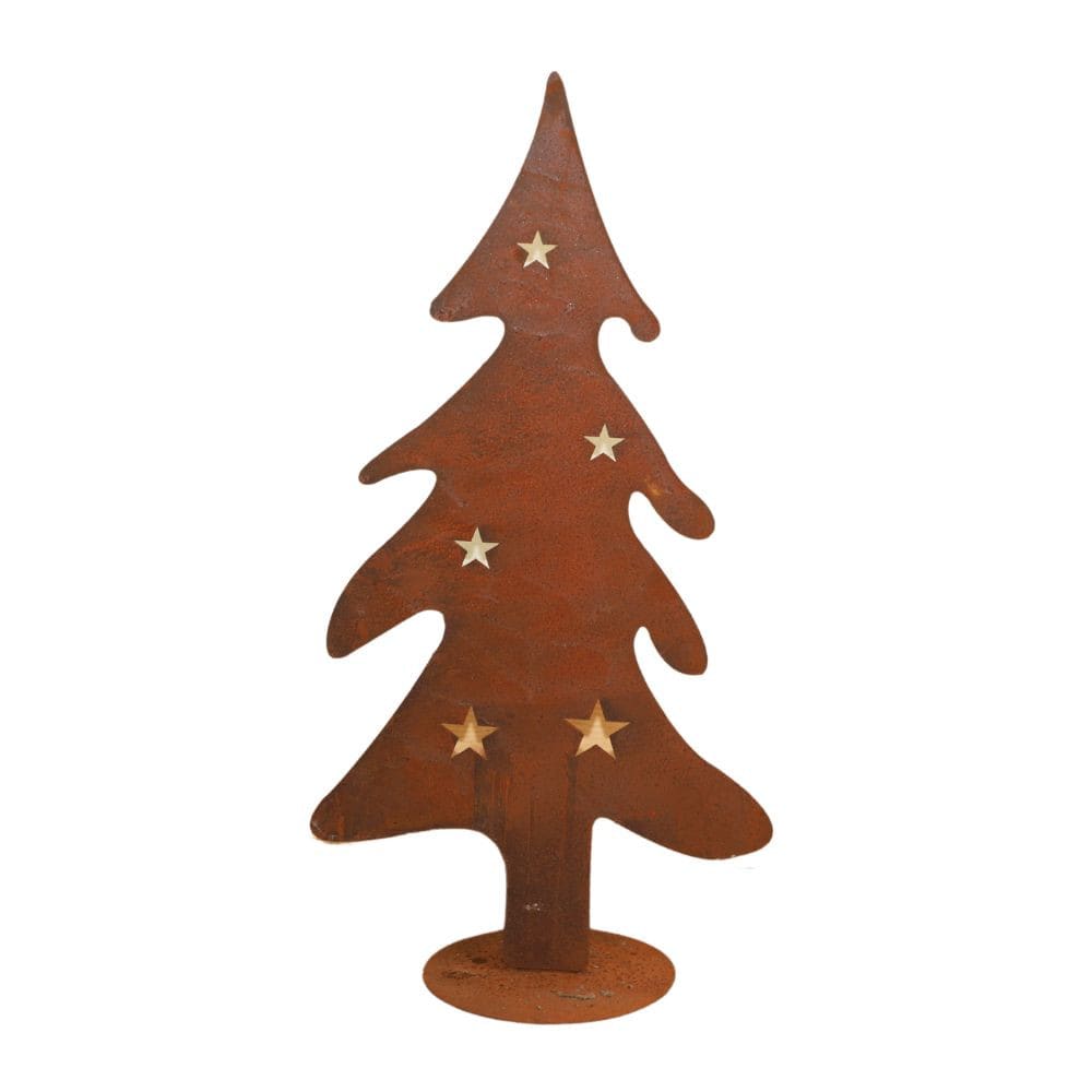Sapin de Noël décoratif jardin extérieur métal rouillé marron 31x60cm
