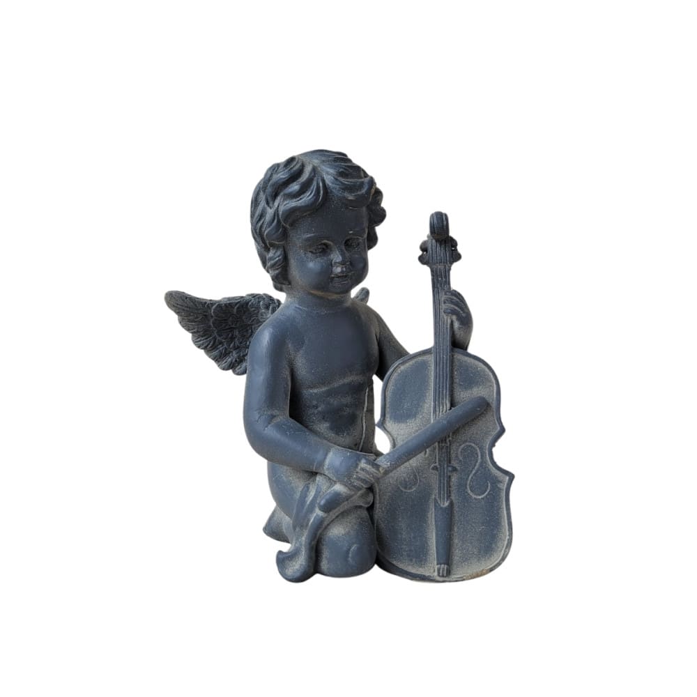 Statuette statue sculpture jardin ange guitare béton gris 26cm