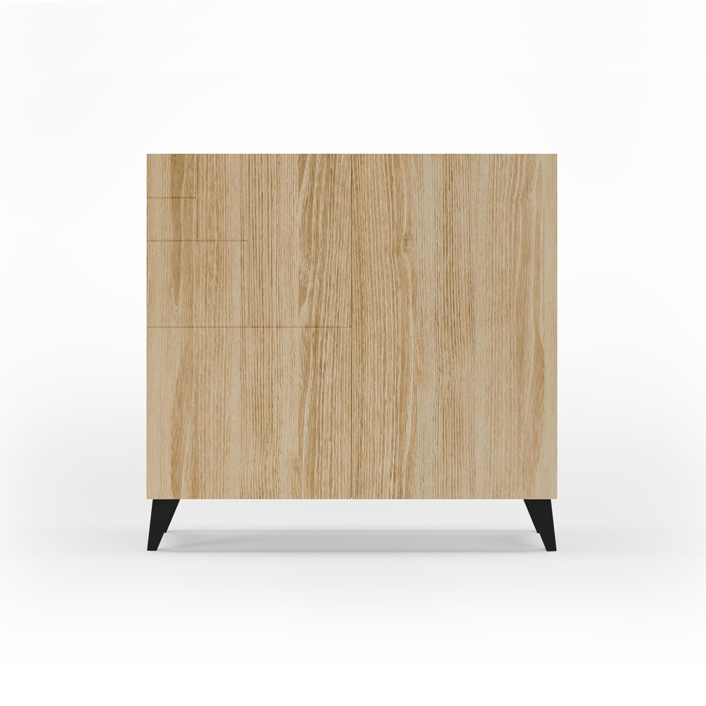 Meuble à chaussures en mélamine chêne pieds noirs 87x90x27 cm