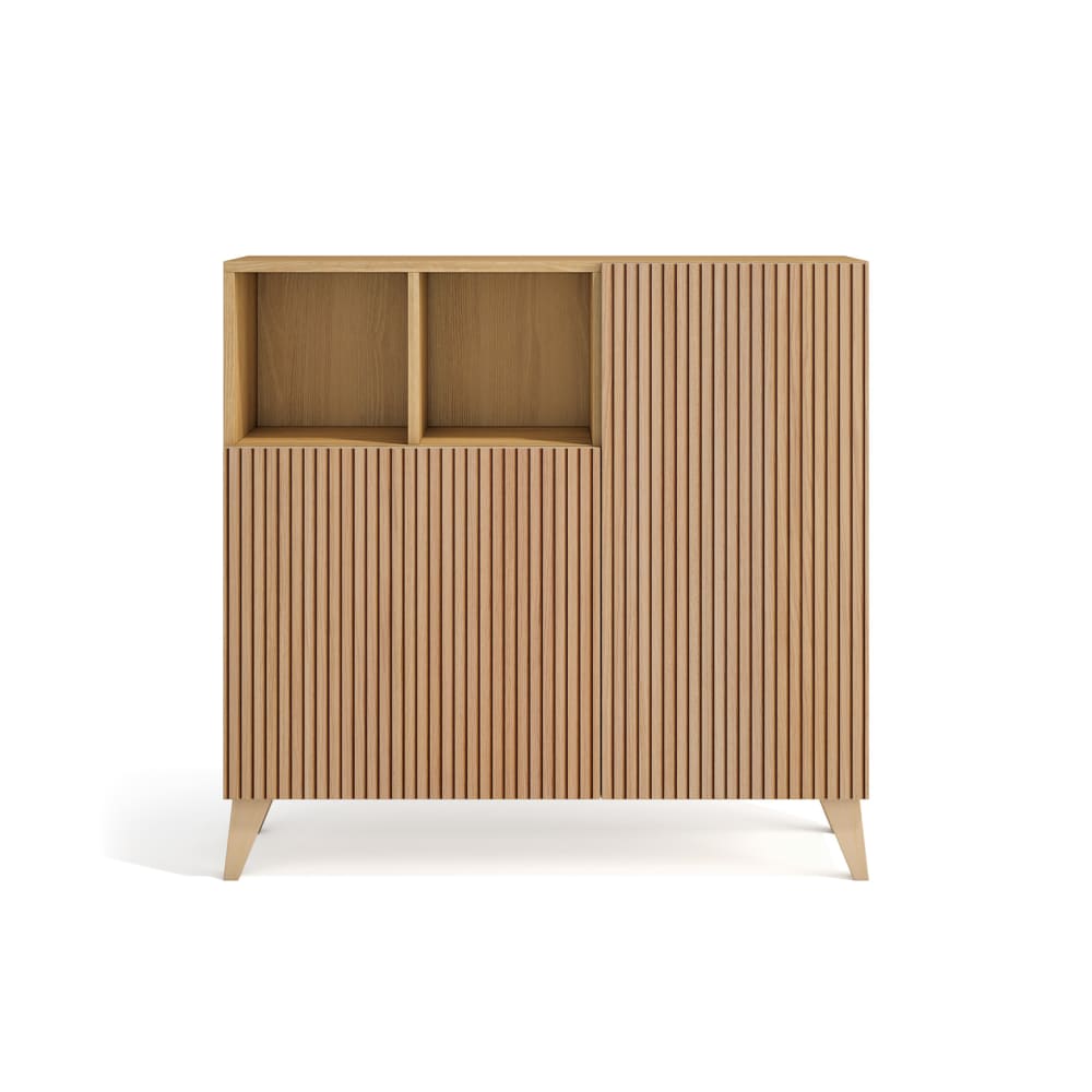 Herdasa Schuhschrank aus Melamin in Gold-Eiche mit Türen Lattenoptik 87x90x27 style modern Braun Spanplatte
