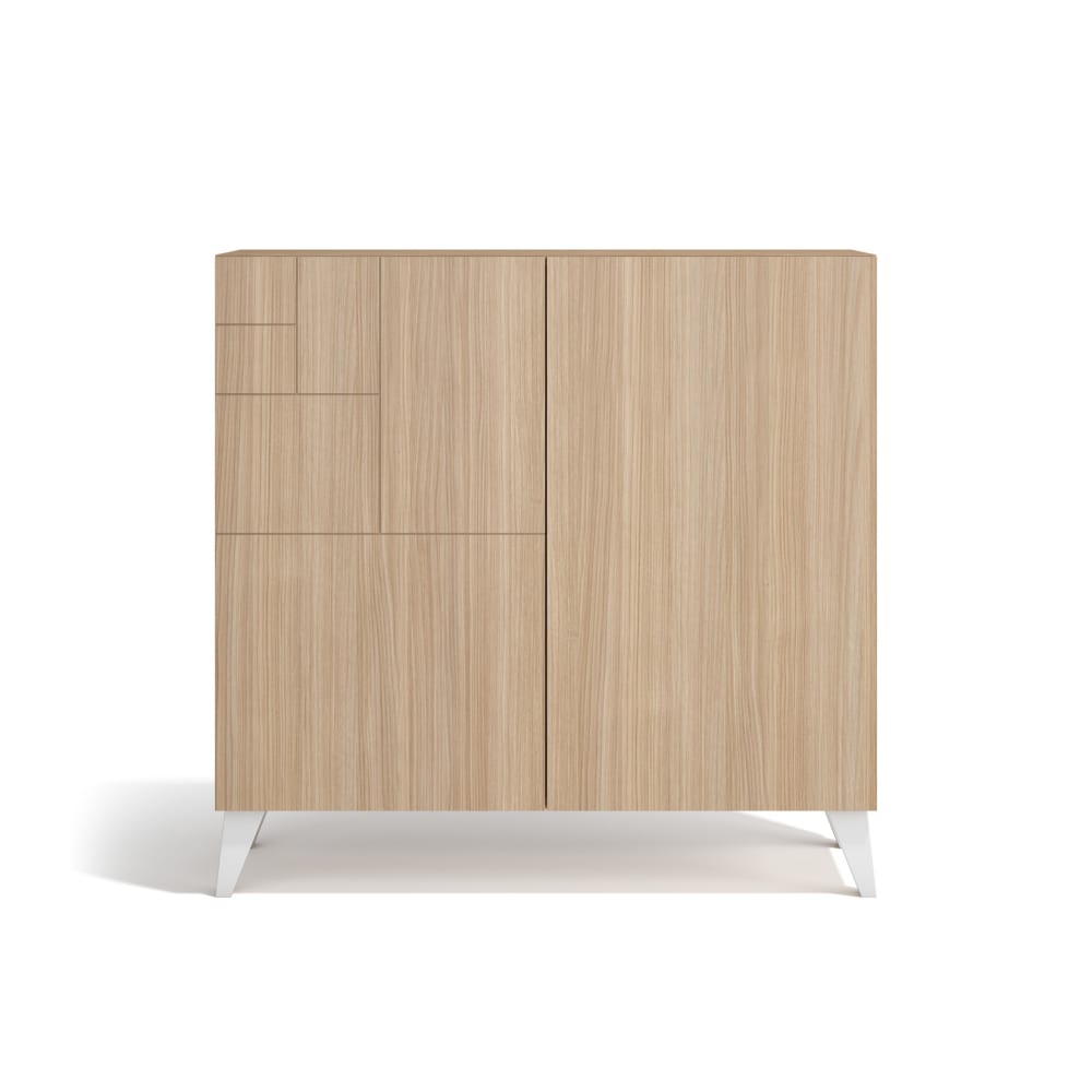 Meuble à chaussures en mélamine noyer clair pieds blancs 87x90x27 cm