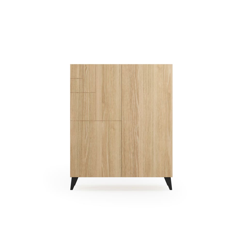 Meuble à chaussures en mélaminé chêne doré pieds noirs 109x90x27 cm