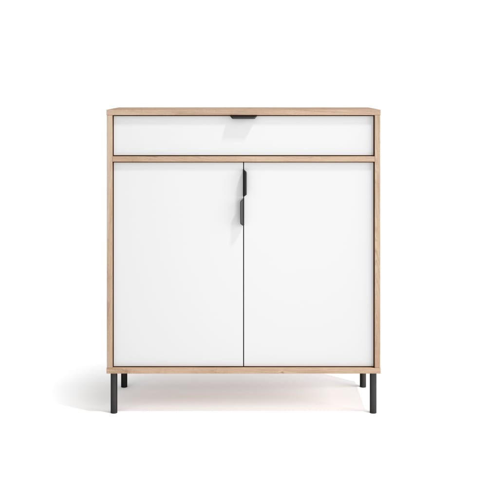 Meuble à chaussures, mélaminé chêne clair portes blanches 89x80x29