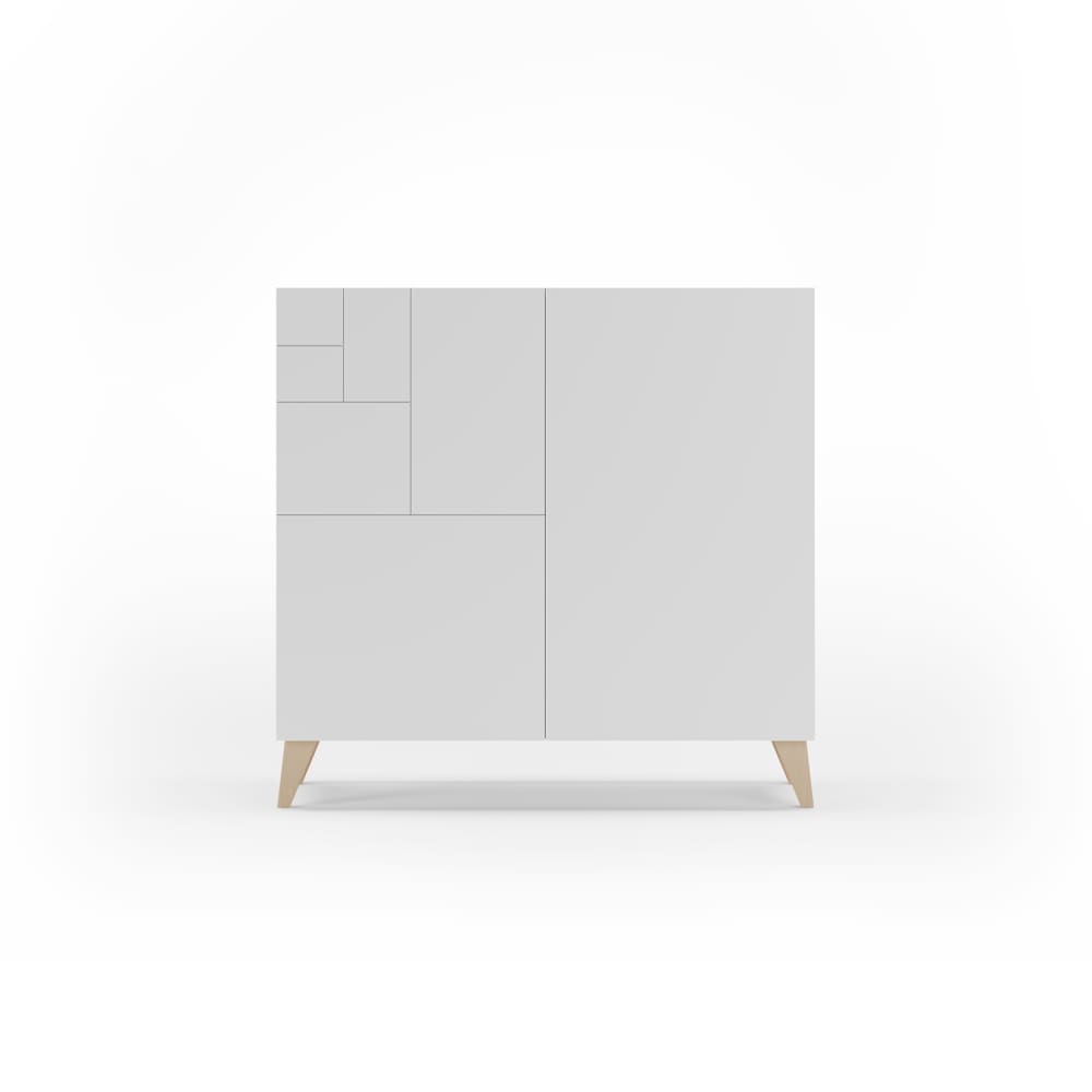 Meuble à chaussures, mélamine chêne clair portes blanches 87x90x27