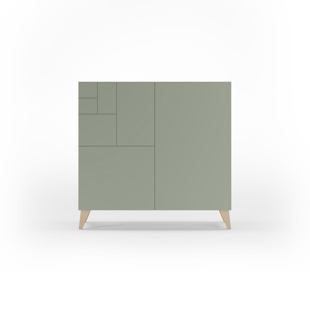 Meuble à chaussures en mélamine chêne clair portes vertes 87x90x27 cm