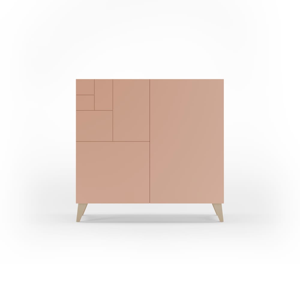 Meuble à chaussures en mélamine chêne clair portes roses 87x90x27 cm