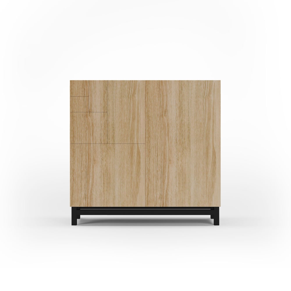 Meuble à chaussures en mélaminé chêne doré pieds noirs 90x90x27 cm