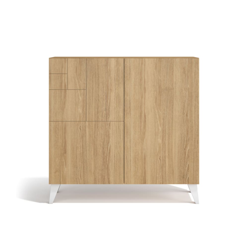 Meuble à chaussures en mélamine chêne pieds blancs 87x90x27 cm