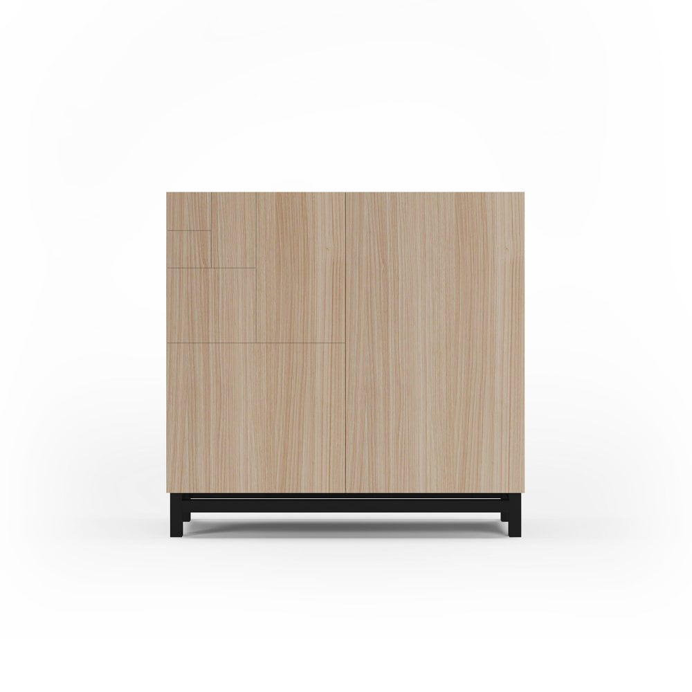 Meuble à chaussures en mélaminé noyer clair pieds noirs 90x90x27 cm