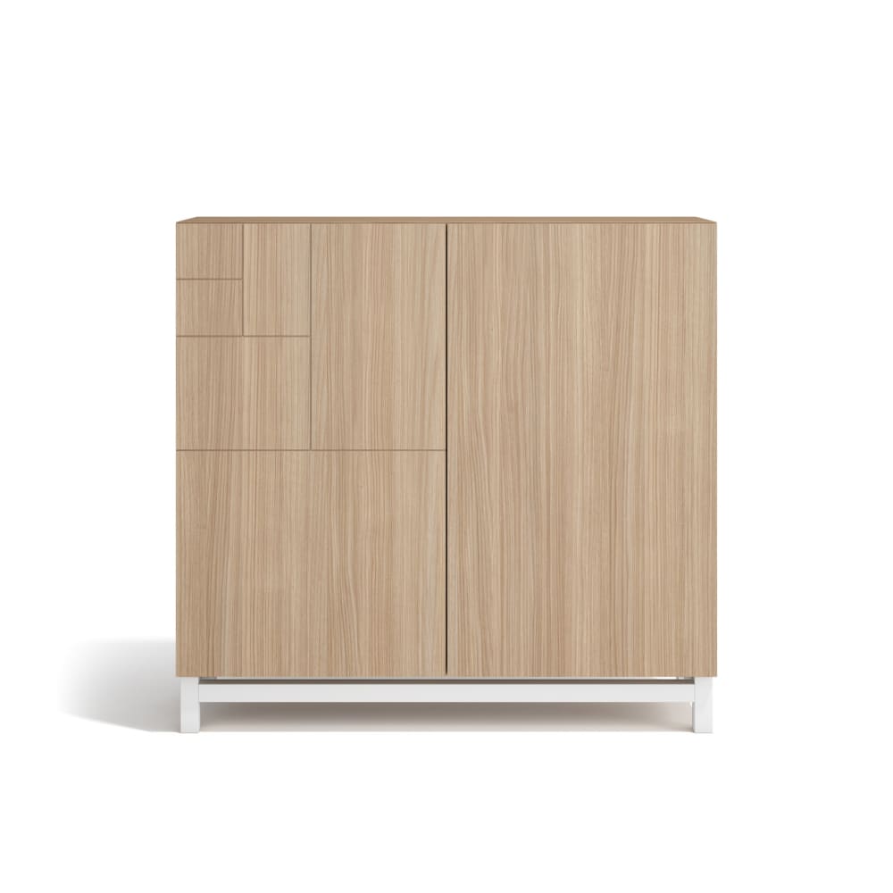 Meuble à chaussures en mélaminé noyer clair pieds blancs 90x90x27 cm