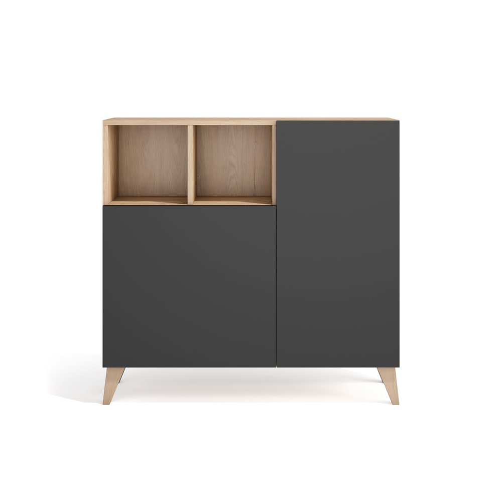 Meuble à chaussures, mélamine chêne clair portes graphite 87x90x27