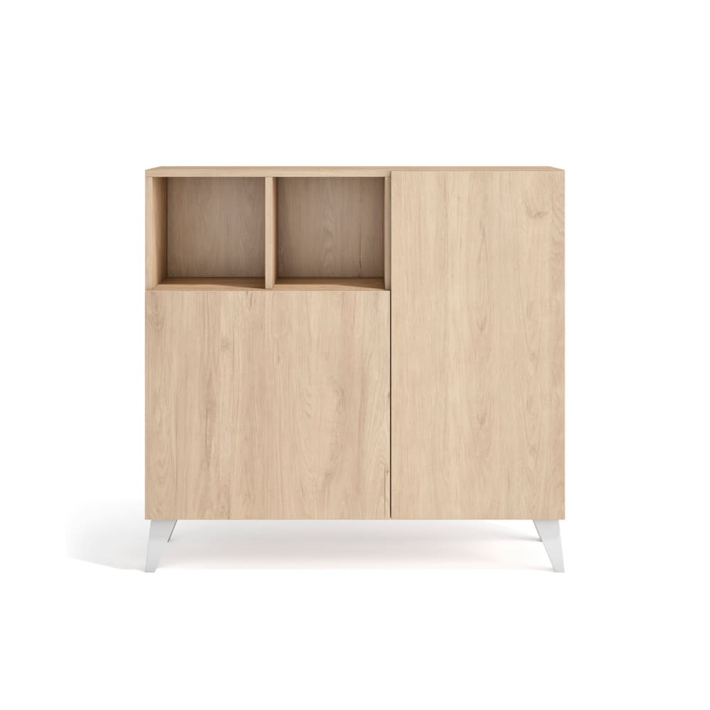 Meuble à chaussures en mélamine chêne clair pieds blancs 87x90x27 cm