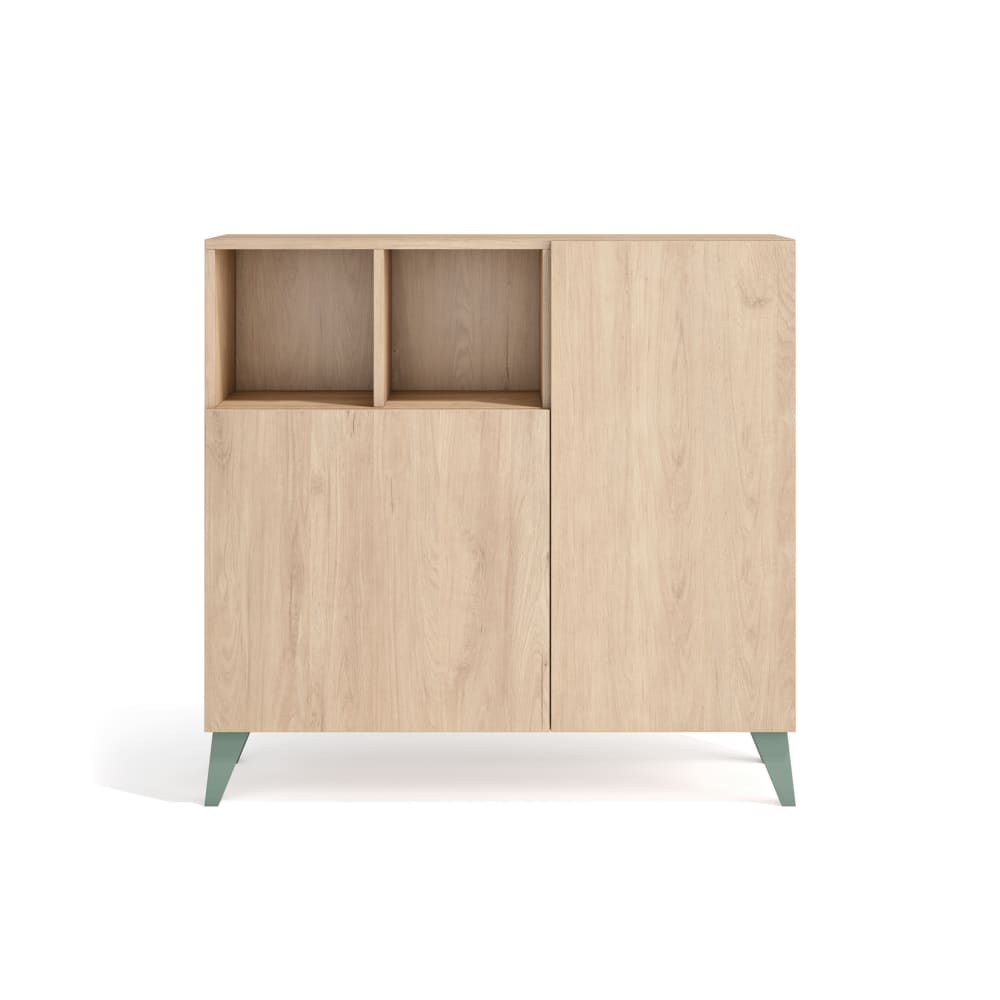Meuble à chaussures en mélamine chêne clair pieds verts 87x90x27 cm