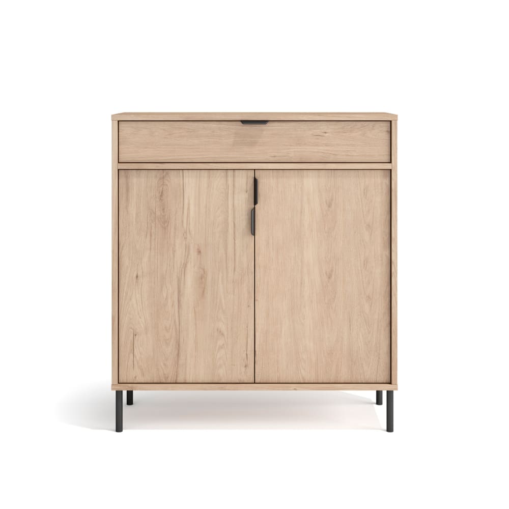 Meuble à chaussures, mélaminé chêne clair pieds graphite 89x80x29