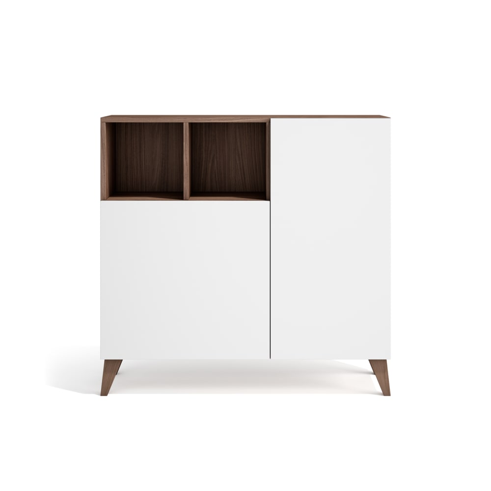 Meuble à chaussures en mélamine noyer portes blanches 87x90x27 cm