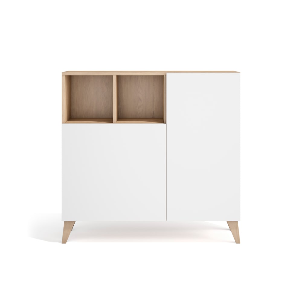 Meuble à chaussures, mélamine chêne clair portes blanches 87x90x27