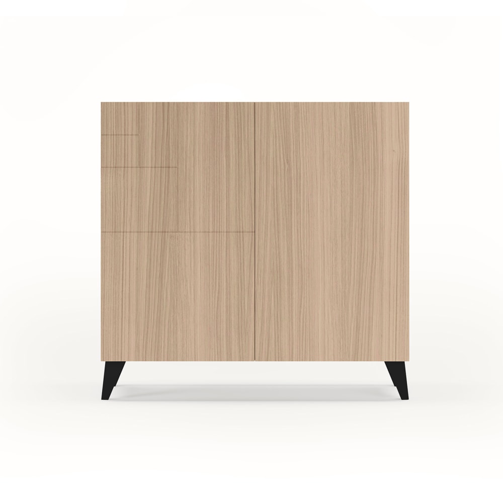 Meuble à chaussures en mélamine noyer clair pieds noirs 87x90x27 cm