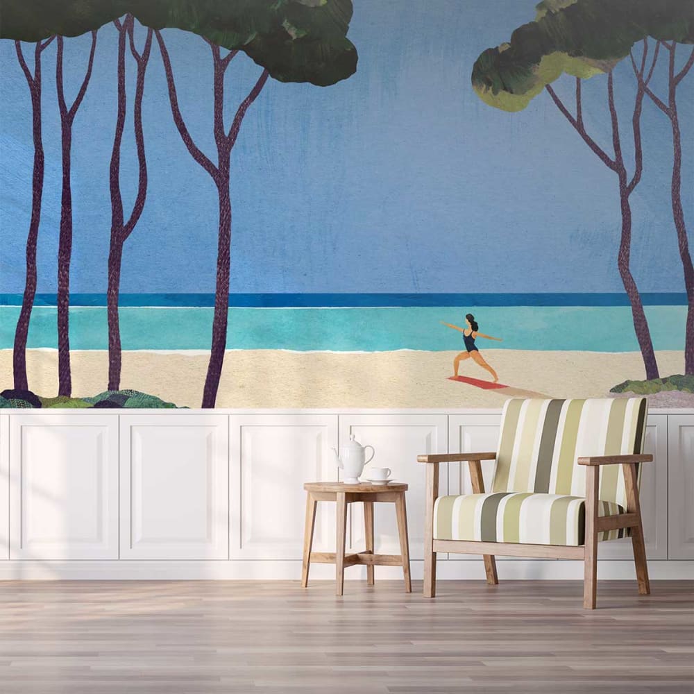 Papier peint yoga sur la plage 364x270 cm