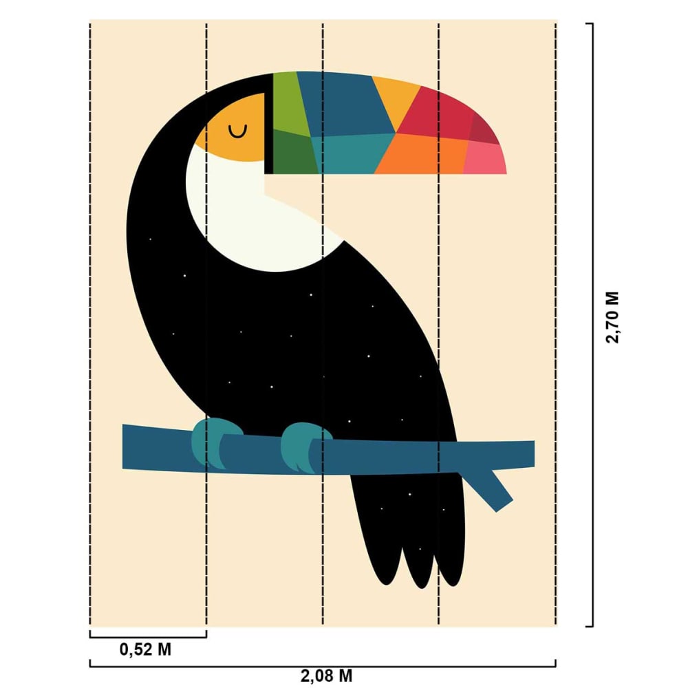 Papier peint toucan multicolore 208x270 cm (Hexoa) - Image 1