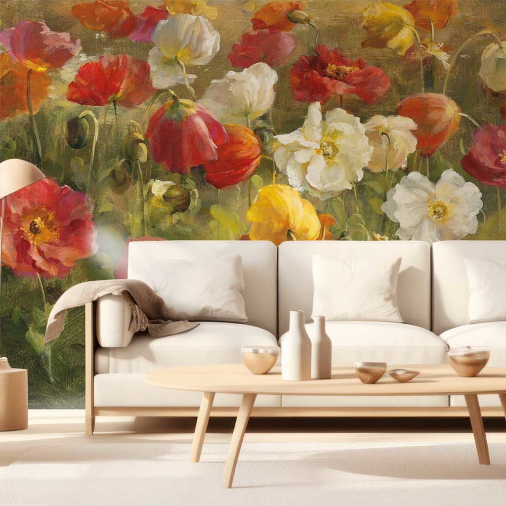 Papier peint champ de - fleurs